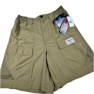 NWT Bimini Bay Fishing Short Men‎ Med Khaki Pocket Performance Blood Guard Beach